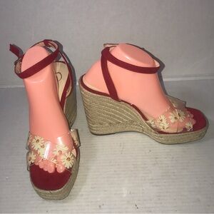 Jessica Simpson Semie Red Daisy Jelly Strap Espadrille Wedges Sandals Sz 9.5